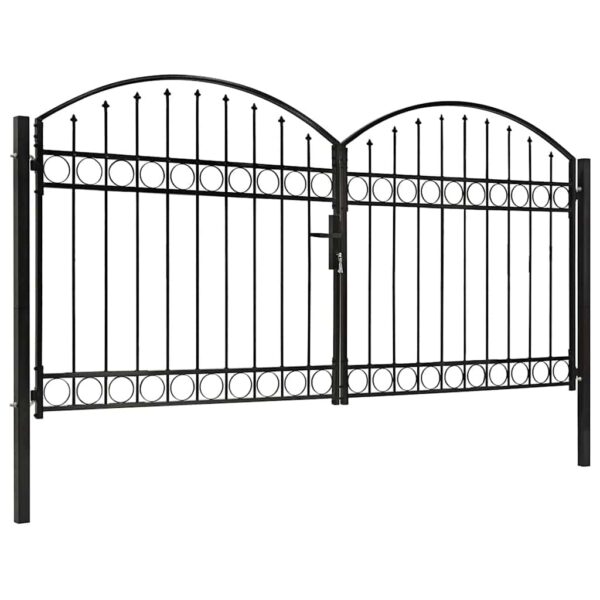 Fence Gate Double Door with Arched Top Steel 300x125 cm Black