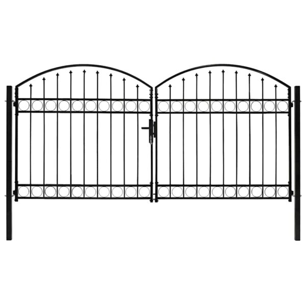 Fence Gate Double Door with Arched Top Steel 300x125 cm Black