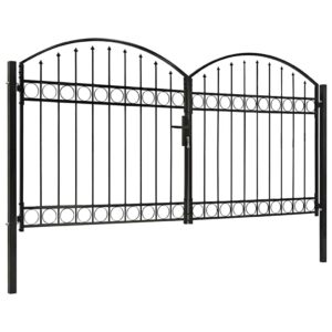 Fence Gate Double Door with Arched Top Steel 300x150 cm Black