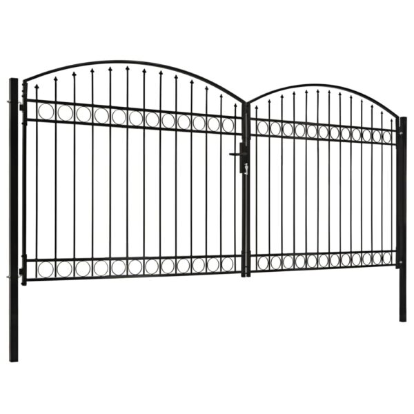 Fence Gate Double Door with Arched Top Steel 400x200 cm Black