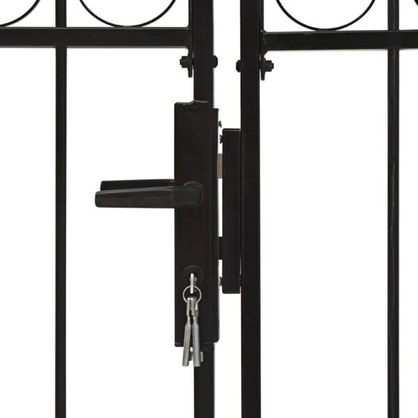 Fence Gate Double Door with Arched Top Steel 400x200 cm Black