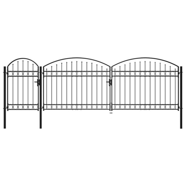 Garden Fence Gate with Arched Top Steel 1.75x5 m Black