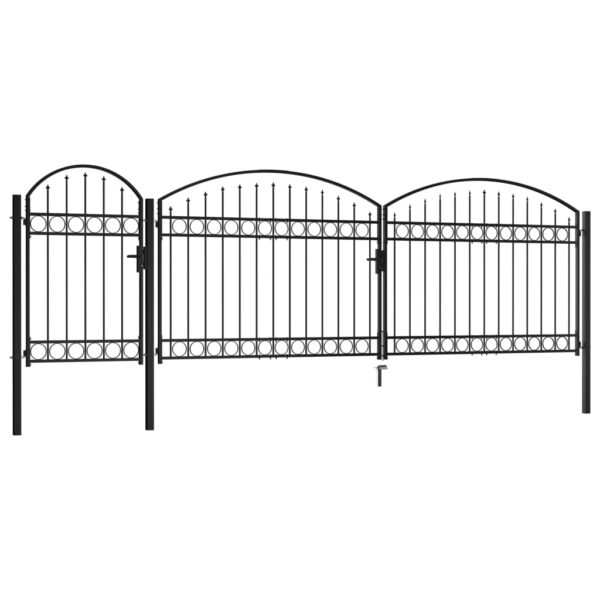 Garden Fence Gate with Arched Top Steel 2x5 m Black