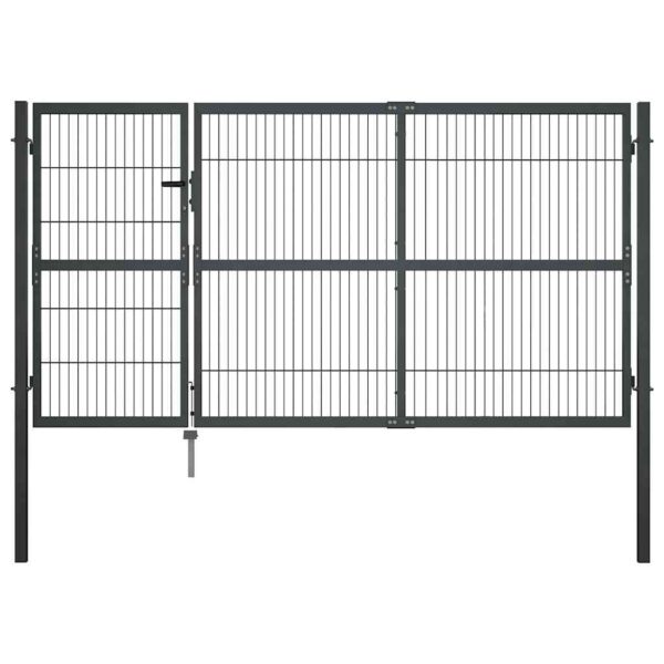 Garden Gate with Posts Steel 350x140 cm Anthracite