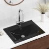 Rectangular Ceramic Basin Black with Faucet Hole 60x46 cm