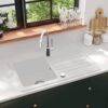 Granite Kitchen Sink Single Basin with Drainer Reversible White