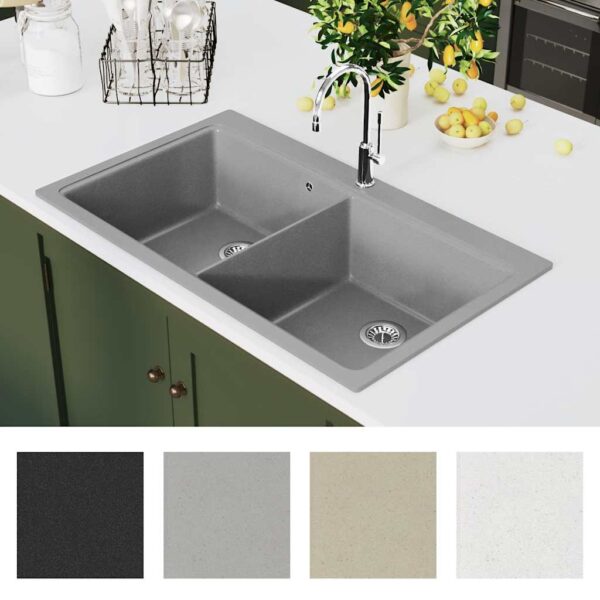 8718475941446_g_en_hd_1.jpg Overmount Kitchen Sink Double Basin Granite Grey