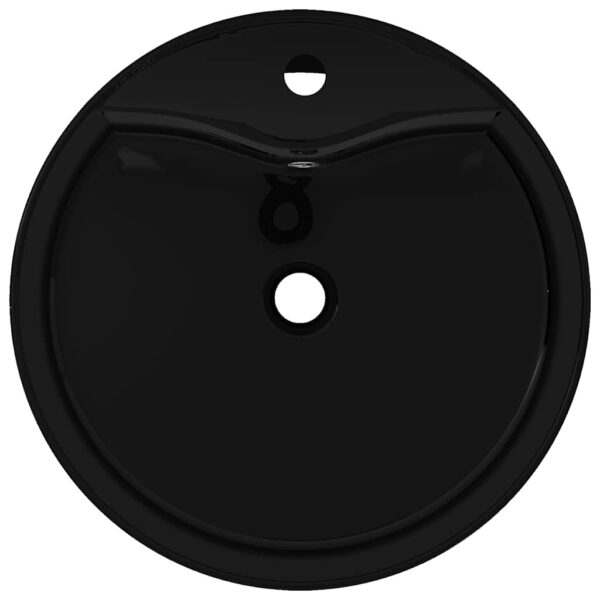 Ceramic Bathroom Sink Basin Faucet/Overflow Hole Black Round