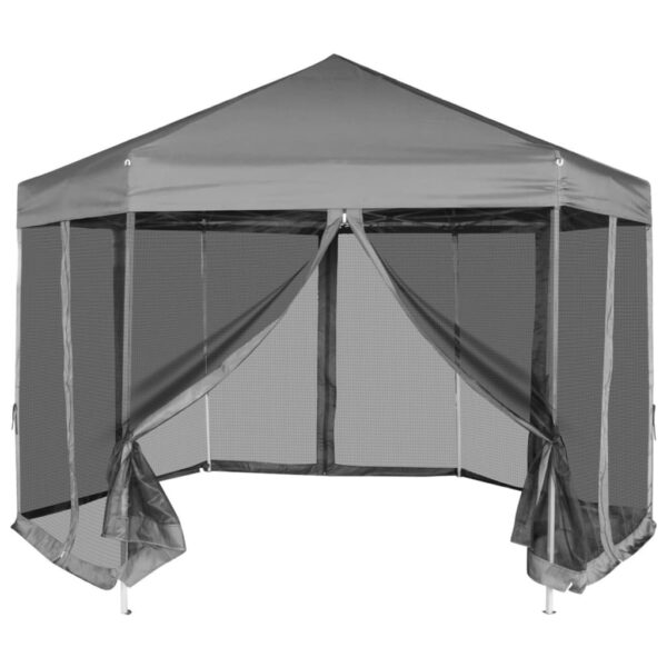 8718475973676_a_en_hd_1.jpg Hexagonal Pop-Up Marquee with 6 Sidewalls Grey 3.6x3.1 m