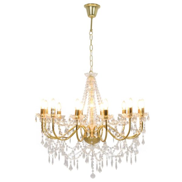 Chandelier with Beads Golden 12 x E14 Bulbs