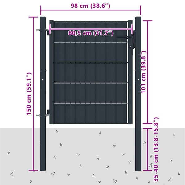 Fence Gate PVC and Steel 100x100 cm Anthracite