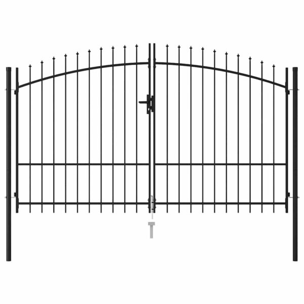 8719883769035_g_en_hd_1.jpg Fence Gate Double Door with Spike Top Steel 3x1.75 m Black