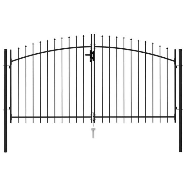 Fence Gate Double Door with Spike Top Steel 3x1.5 m Black