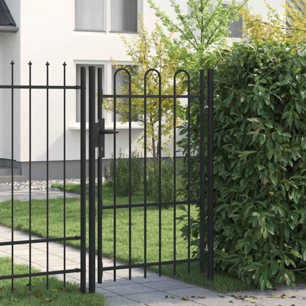 Fence Gate Single Door with Arched Top Steel 1x1.5 m Black
