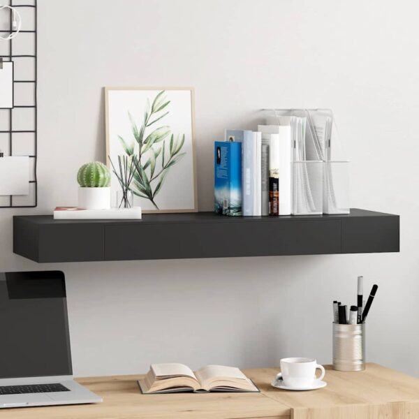 Floating Wall Shelf with Drawer Black 80x25x8 cm