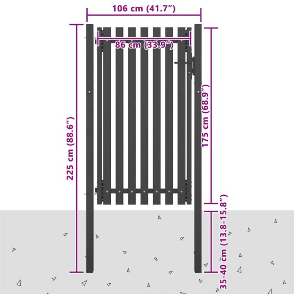 Garden Fence Gate Steel 1x2.25 m Anthracite