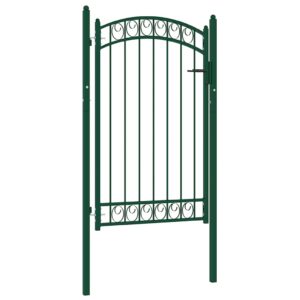 Fence Gate with Arched Top Steel 100x150 cm Green