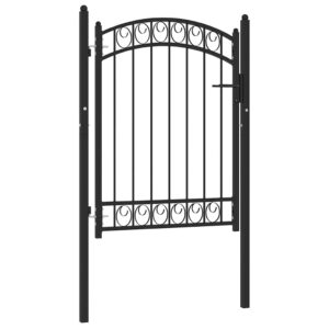Fence Gate with Arched Top Steel 100x125 cm Black