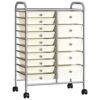 XXL 15-Drawer Mobile Storage Trolley White Plastic