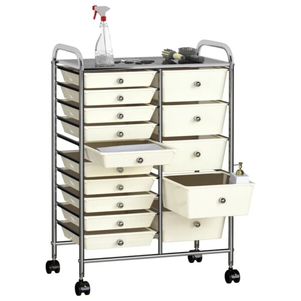 XXL 15-Drawer Mobile Storage Trolley White Plastic