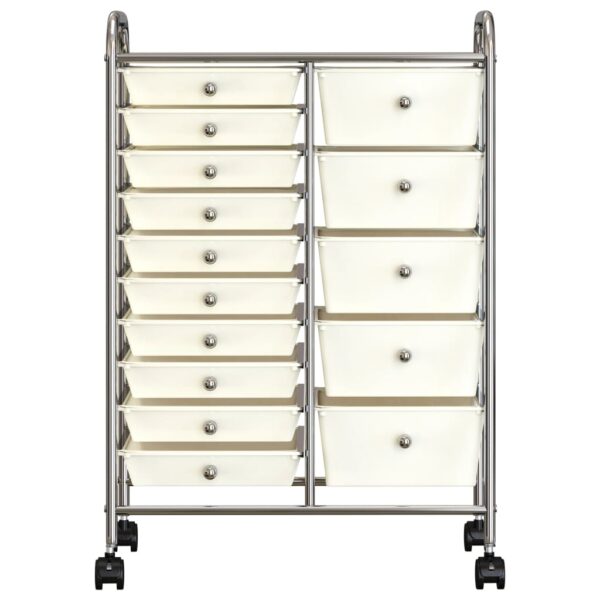 XXL 15-Drawer Mobile Storage Trolley White Plastic