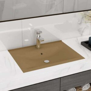 Luxury Basin with Faucet Hole Matt Cream 60x46 cm Ceramic