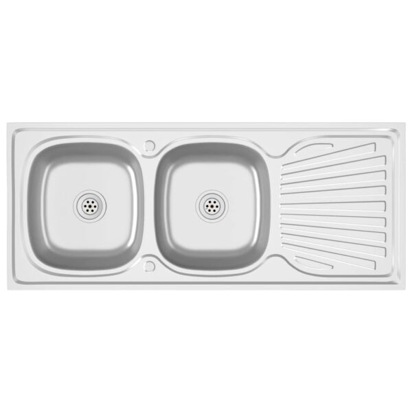 Kitchen Sink with Double Sinks Silver 1200x600x155 mm Stainless Steel