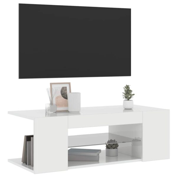 TV Cabinet with LED Lights High Gloss White 90x39x30 cm