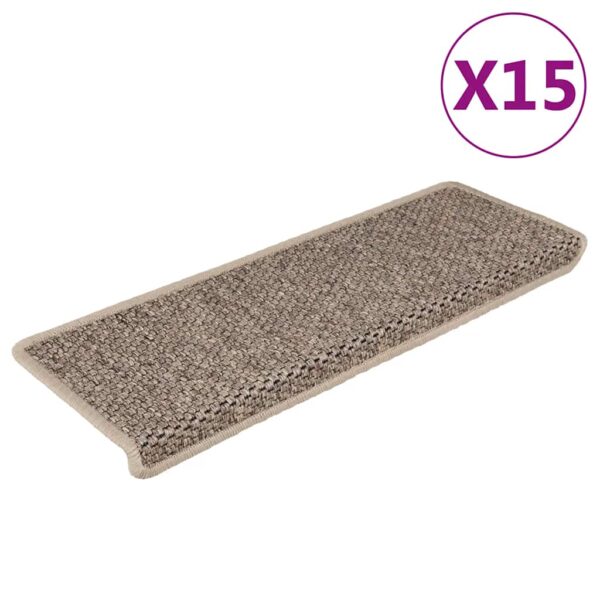 Stair Mats Self-adhesive Sisal-Look 15 pcs 65x21x4 cm Dark Beige