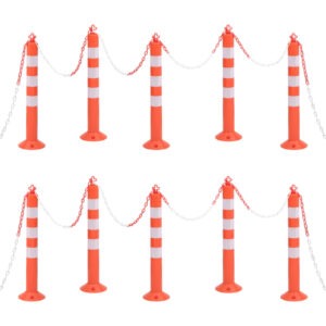 Traffic Control Bollards 10 pcs with Chain 75 cm PE