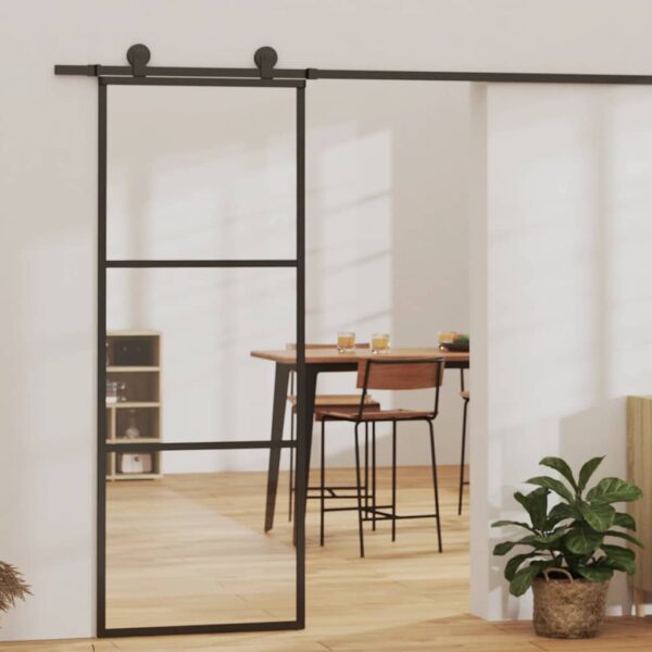 Sliding Door 3-Panel ESG Glass and Aluminium 76x205 cm Black