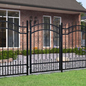 Fence Gate with Spear Top Black 103x125 cm Powder-coated Steel