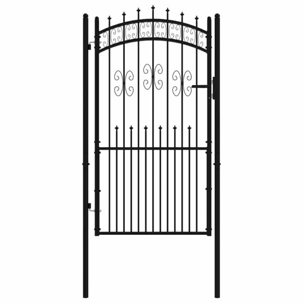 Fence Gate with Spear Top Black 103x175 cm Powder-coated Steel