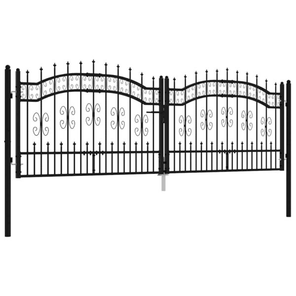 Fence Gate with Spear Top Black 305x100 cm Powder-coated Steel