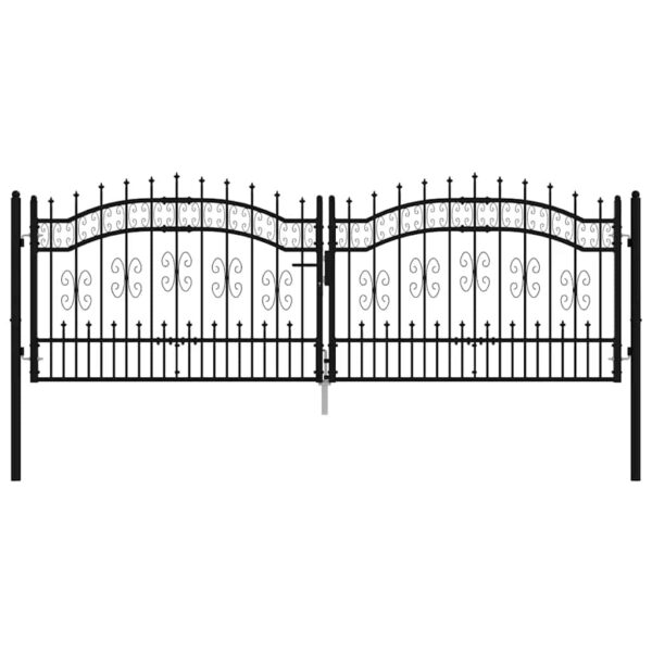 Fence Gate with Spear Top Black 305x100 cm Powder-coated Steel