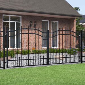 Fence Gate with Spear Top Black 305x125 cm Powder-coated Steel