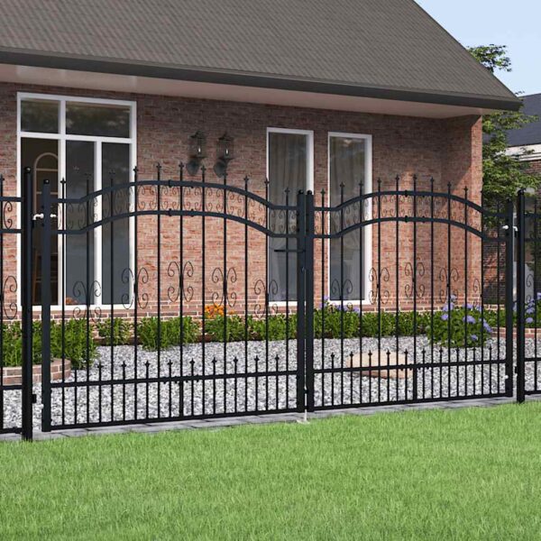 Fence Gate with Spear Top Black 305x125 cm Powder-coated Steel