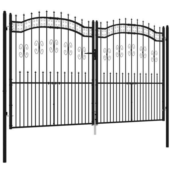 Fence Gate with Spear Top Black 305x175 cm Powder-coated Steel