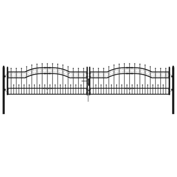 Fence Gate with Spear Top Black 406x75 cm Powder-coated Steel