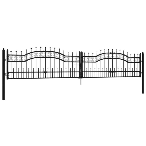 Fence Gate with Spear Top Black 406x75 cm Powder-coated Steel