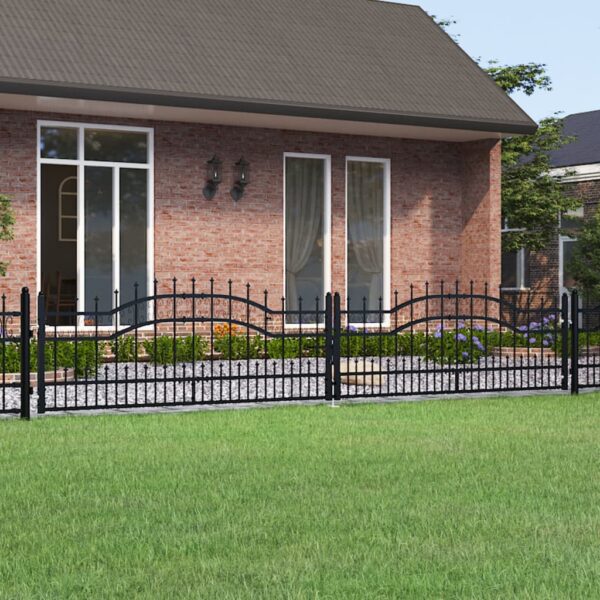 Fence Gate with Spear Top Black 406x75 cm Powder-coated Steel