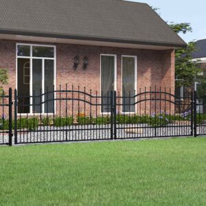 Fence Gate with Spear Top Black 406x100 cm Powder-coated Steel