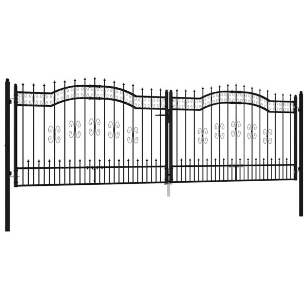 Fence Gate with Spear Top Black 406x125 cm Powder-coated Steel