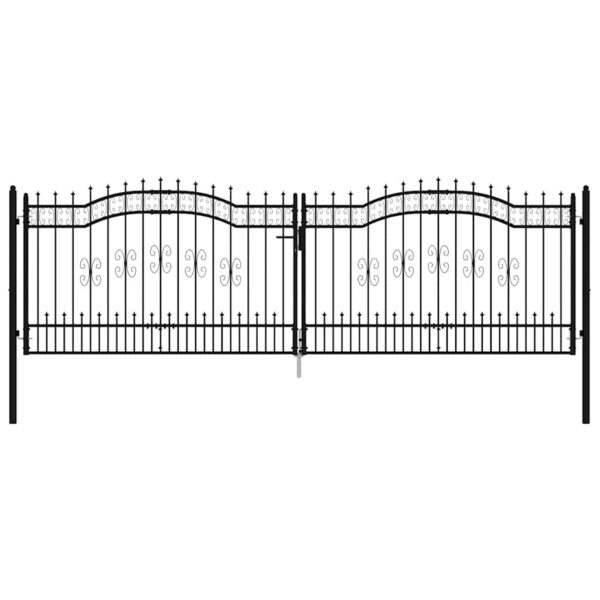 Fence Gate with Spear Top Black 406x125 cm Powder-coated Steel