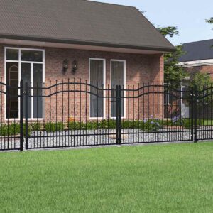 Fence Gate with Spear Top Black 406x125 cm Powder-coated Steel