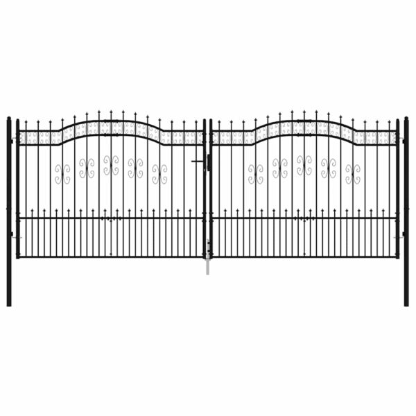 Fence Gate with Spear Top Black 406x150 cm Powder-coated Steel