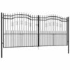 Fence Gate with Spear Top Black 406x175 cm Powder-coated Steel