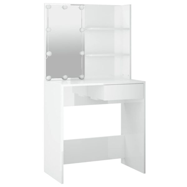 Dressing Table with LED High Gloss White 74.5x40x141 cm