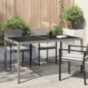 Garden Table 150x90x75 cm Tempered Glass and Poly Rattan Grey