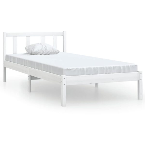 810068  Bed Frame without Mattress White Solid Wood 90x200 cm
